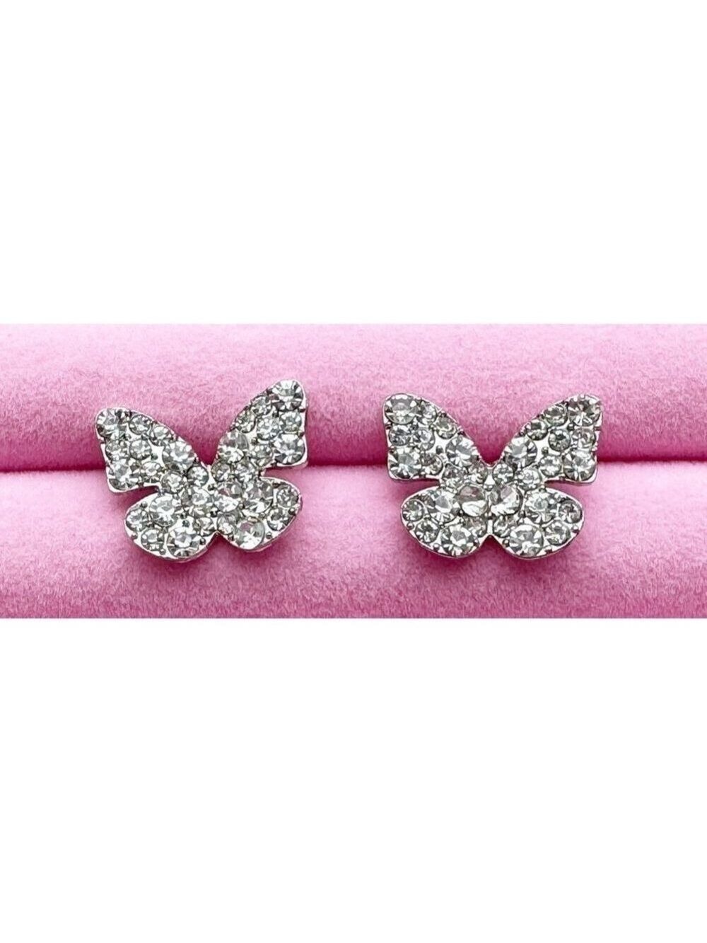 Butterfly Stud Earrings Zinc Alloy Embellished With Rhinestones